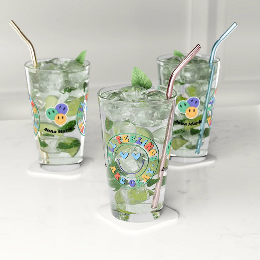 Shop our premium all feelings are okay retro pint glass 16oz from MySisterIsASurvivor.