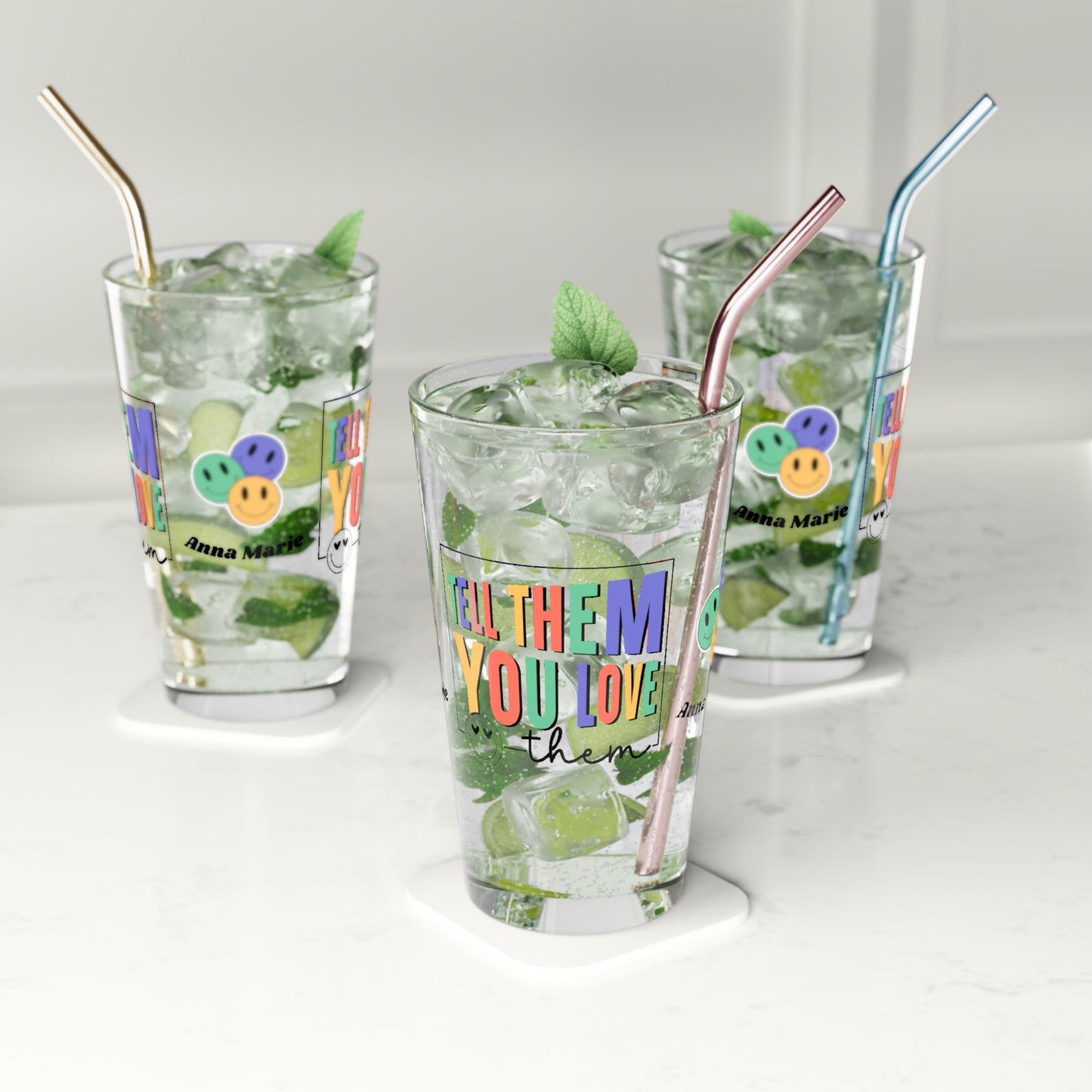 Tell Them You Love Them retro pint glass with mental health awareness design