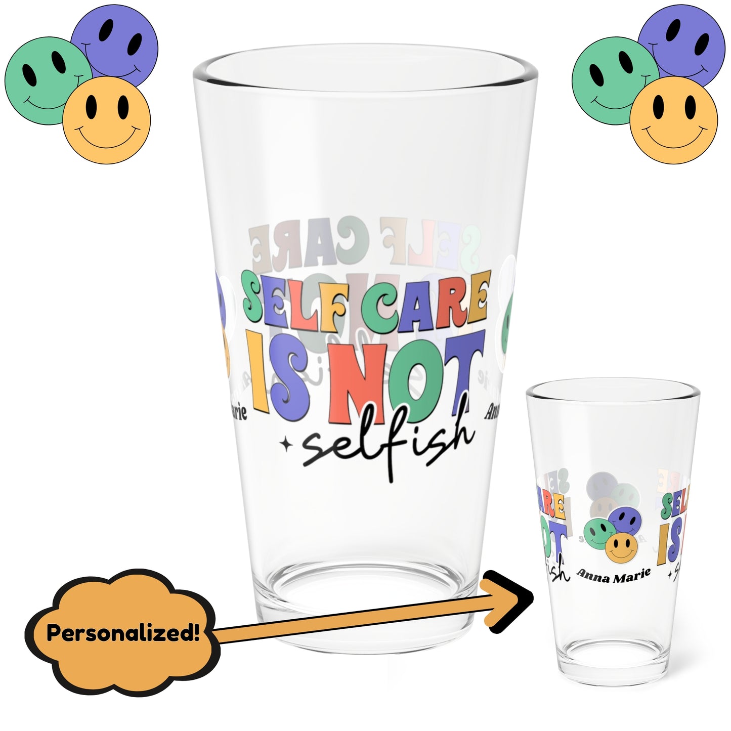 Self-Care is Not Selfish retro pint glass with personalized clear drinkware