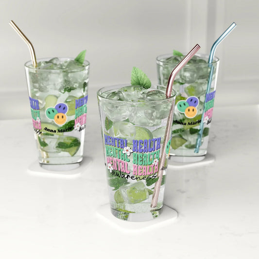 Shop our premium mental health awareness retro pint glass 16oz from MySisterIsASurvivor.