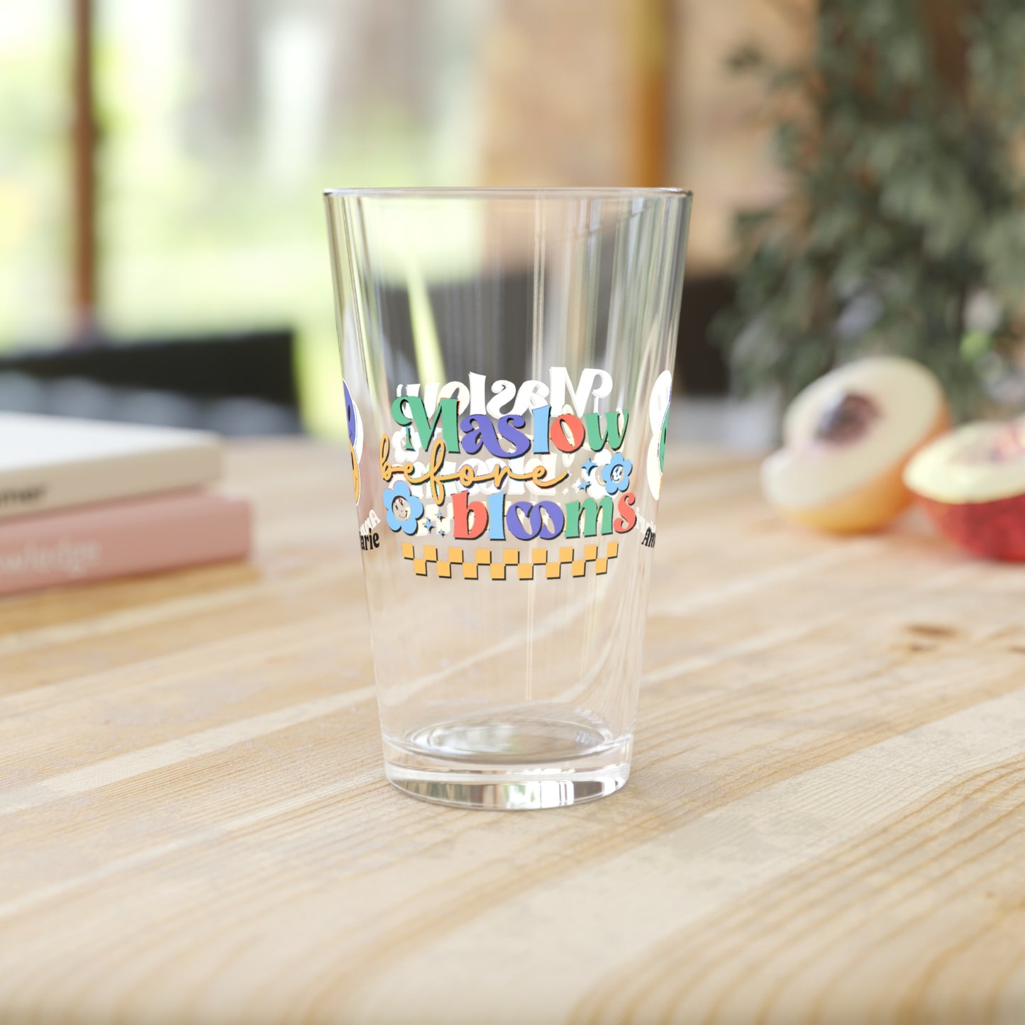 Maslow Before Blooms retro mental health support glass with personalized drinkware