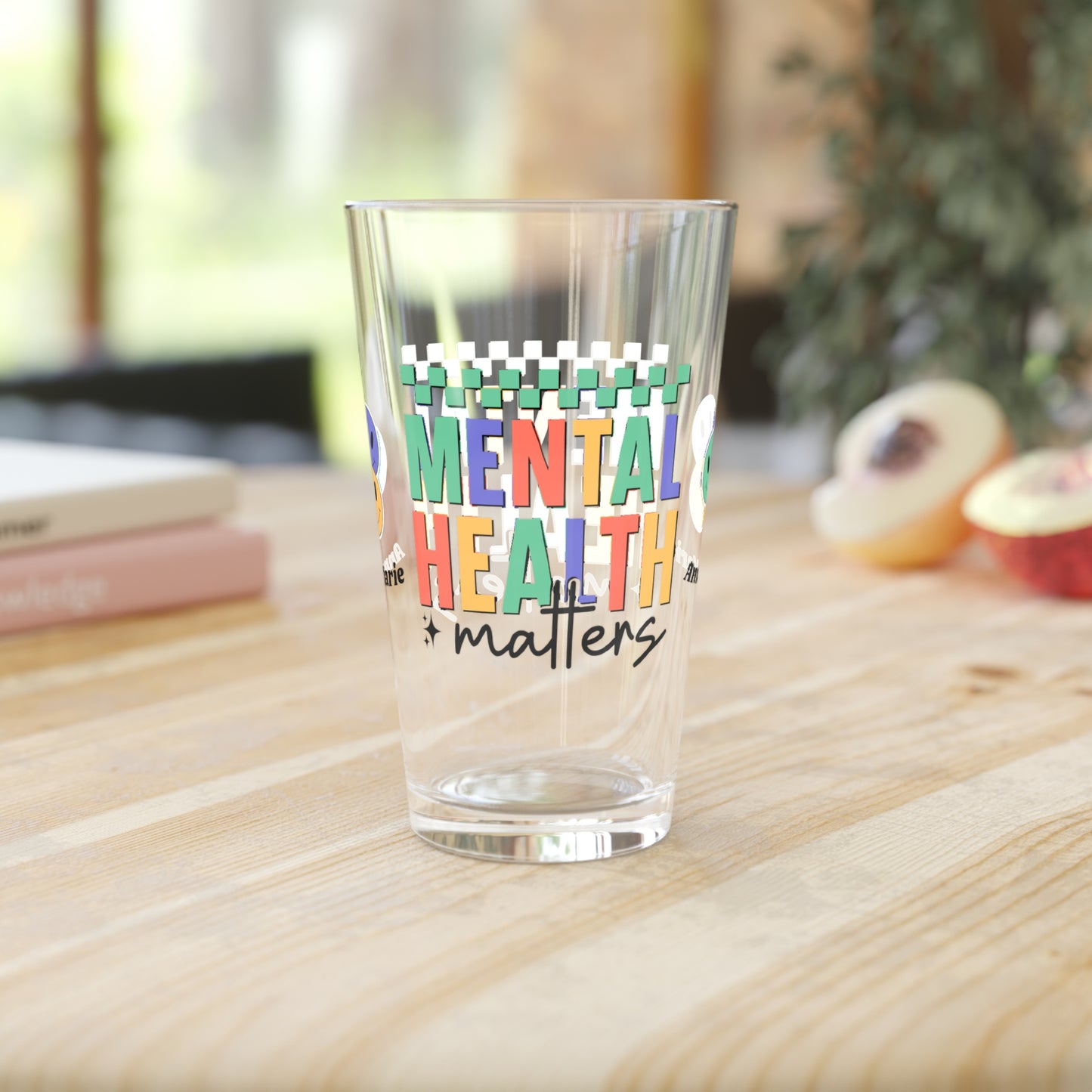 Mental Health Matters custom retro pint glass with mental health support design