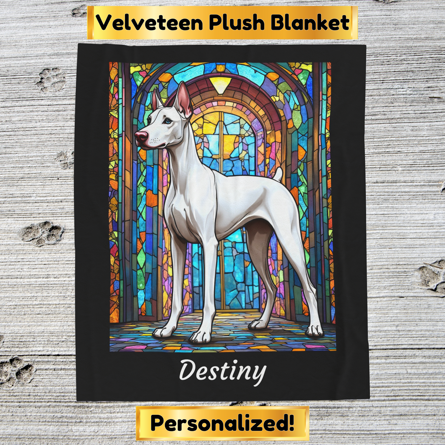Doberman White Coat Blanket, Custom Dog Lover Throw, Artistic Gift for Humans and Pet Owners