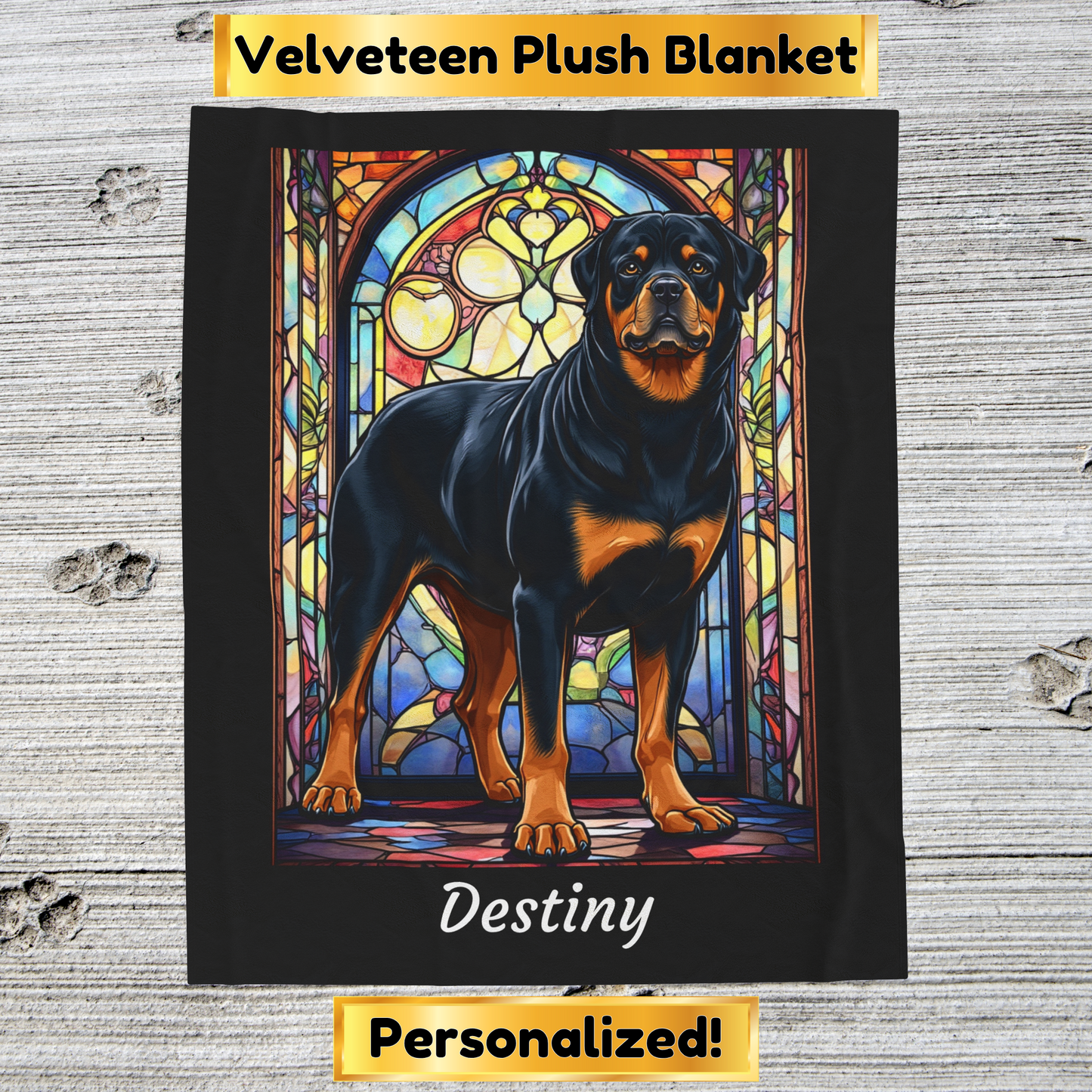 Rottweiler Black & Tan Coat Blanket, Velveteen Plush Stained Glass Dog Throw, Unique Gift for Humans