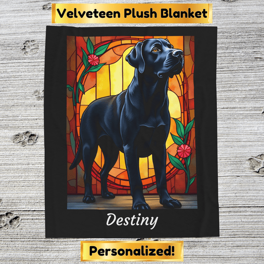 Labrador Retriever Black Coat Blanket, Velveteen Plush Custom Dog Art Throw, Gift for Humans