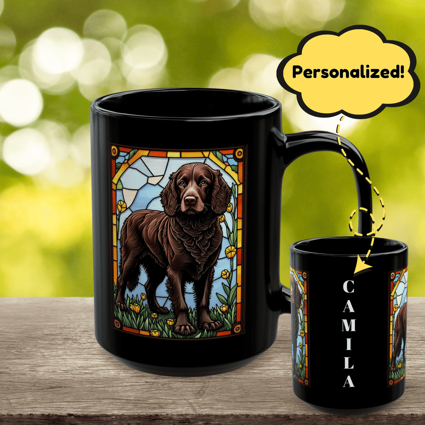 American Water Spaniel personalized mug, stained glass coffee cup gift for dog lovers and pet parents