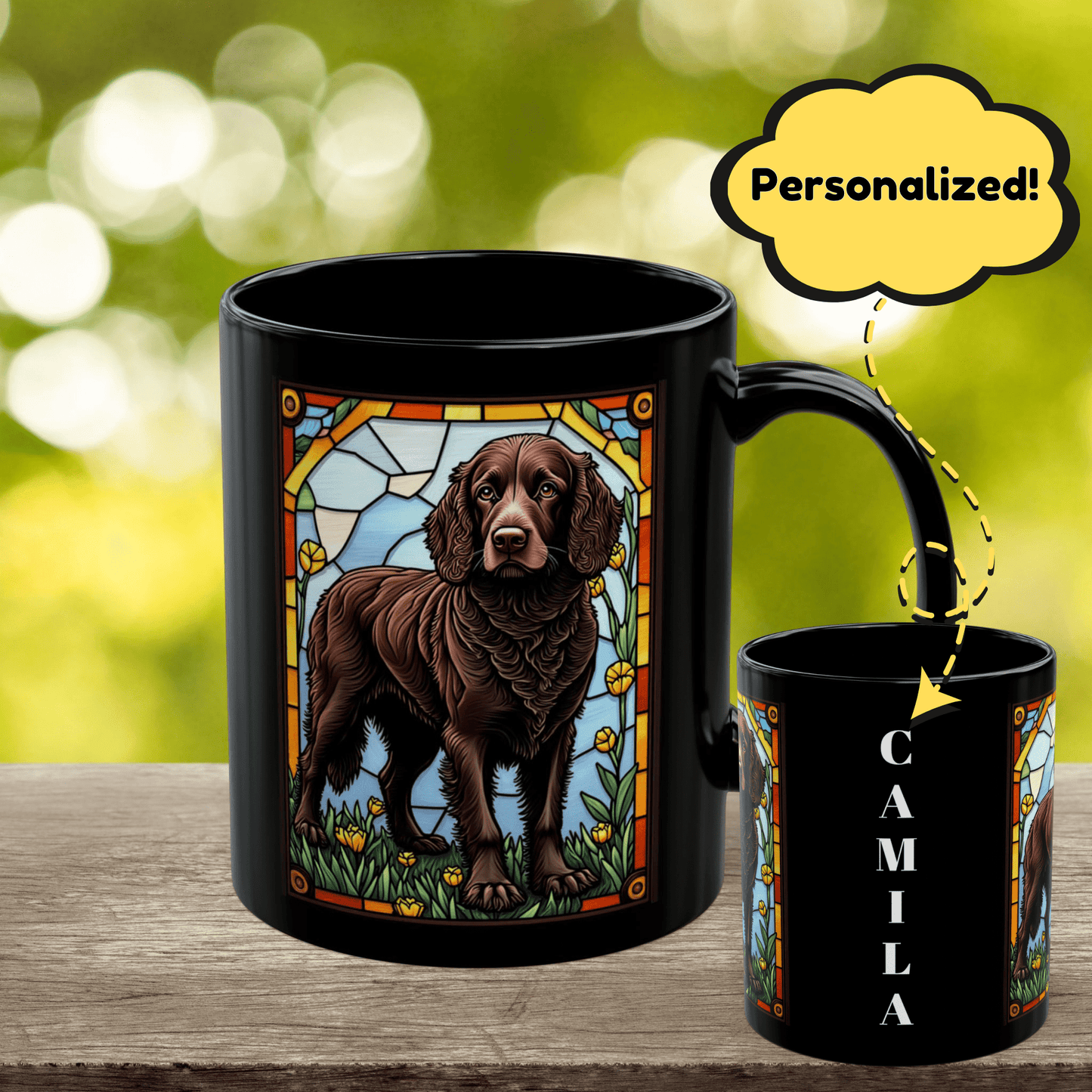 American Water Spaniel personalized mug, stained glass coffee cup gift for dog lovers and pet parents