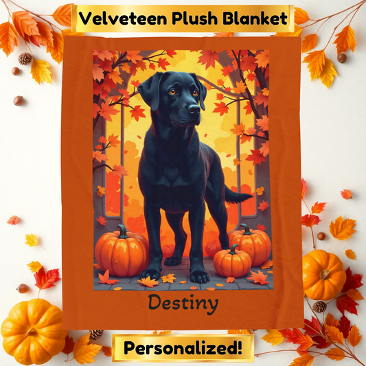 Labrador Retriever Black Coat Velveteen Blanket, Personalized Dog Throw for Lab Fans