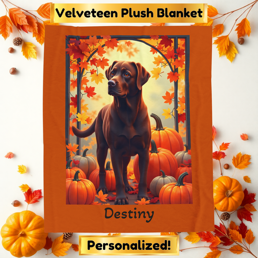 Labrador Retriever Chocolate Coat Velveteen Plush Blanket, Custom Plush Dog Throw for Labs
