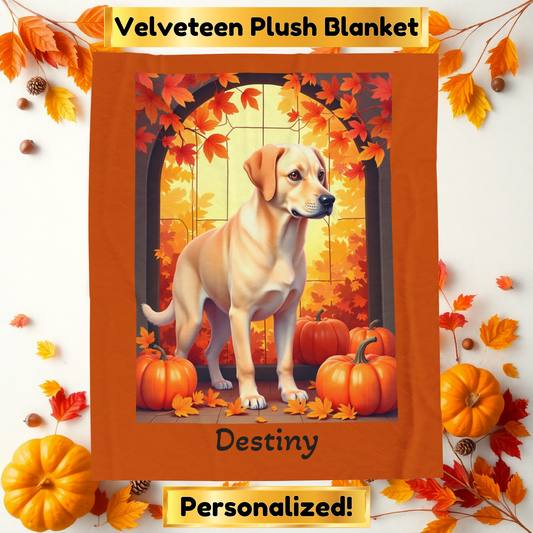 Labrador Retriever Yellow Coat Velveteen Plush Blanket, Personalized Dog Throw for Lab Fans