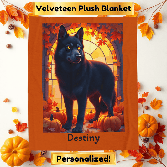 Siberian Husky Black Coat (Amber Eyes) Velveteen Blanket, Personalized Plush Dog Throw