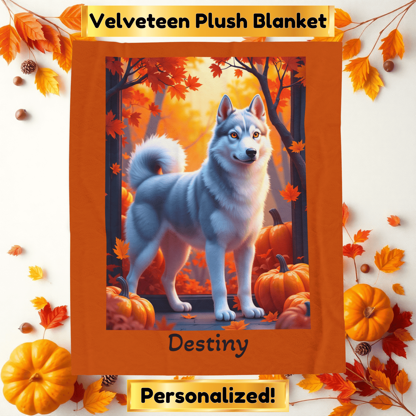 Silver Grey Husky amber eyes velveteen plush blanket, plush dog throw for Husky owners - MySisterIsASurvivor