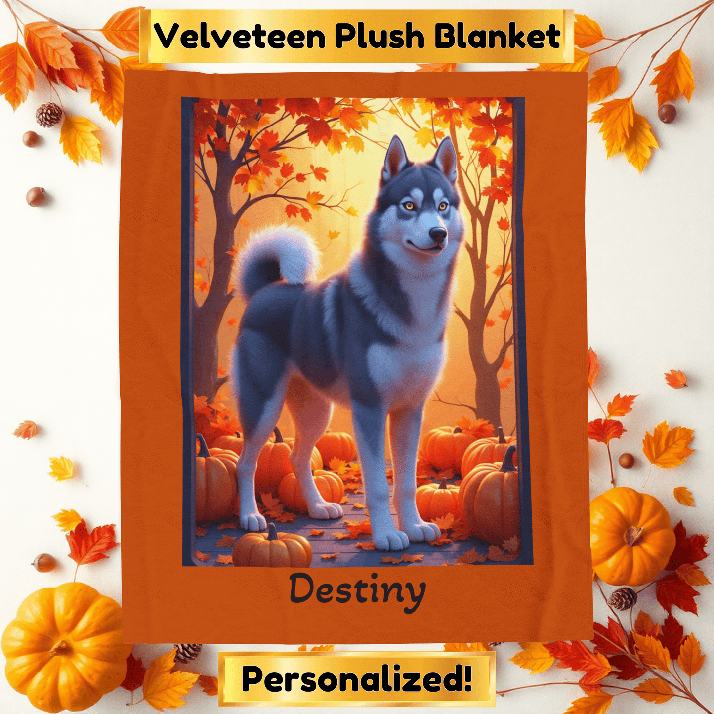 Dark Grey Husky amber eyes velveteen plush blanket, personalized dog throw for Husky fans - MySisterIsASurvivor