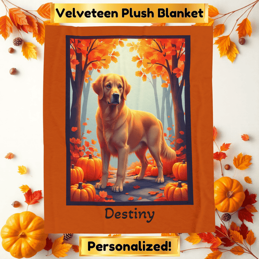 Golden Retriever Velveteen Plush Blanket, Personalized Dog Throw for Retriever Owners