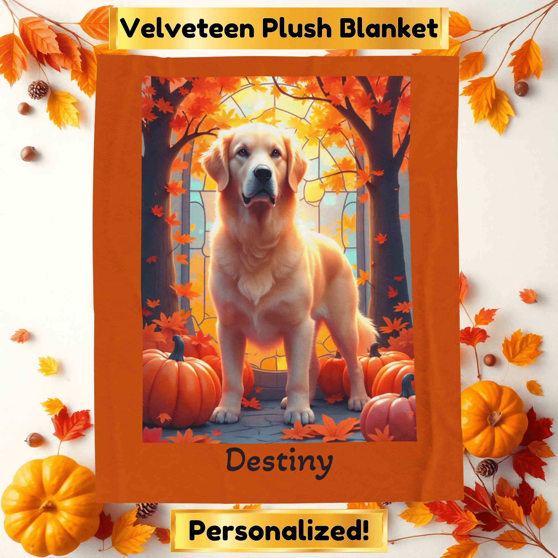 Golden Retriever Light Coat Velveteen Plush Blanket, Personalized Dog Throw Gift
