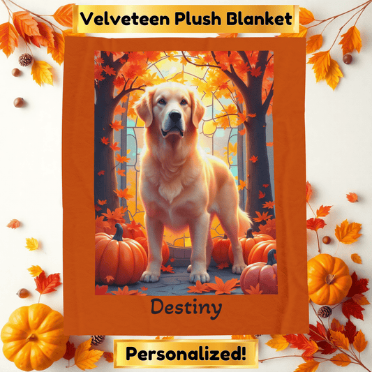 Golden Retriever Light Coat Velveteen Plush Blanket, Personalized Dog Throw Gift