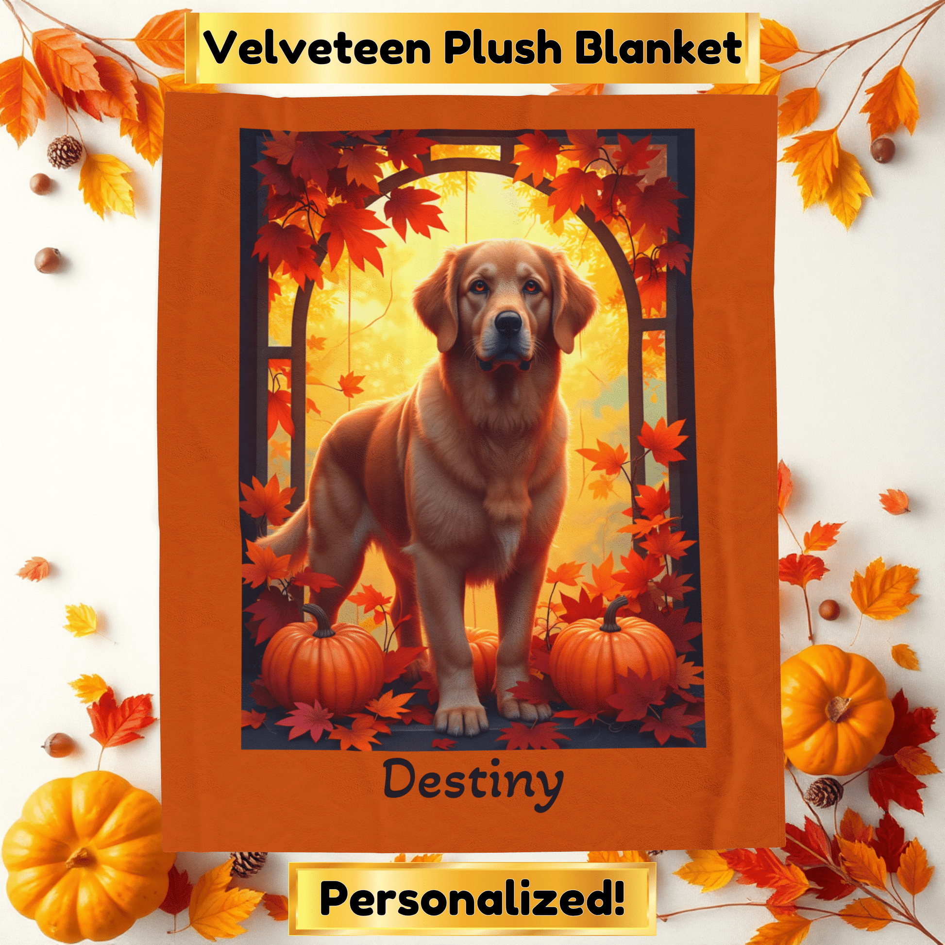 Golden Retriever Dark Coat Velveteen Plush Blanket, Personalized Dog Throw Gift