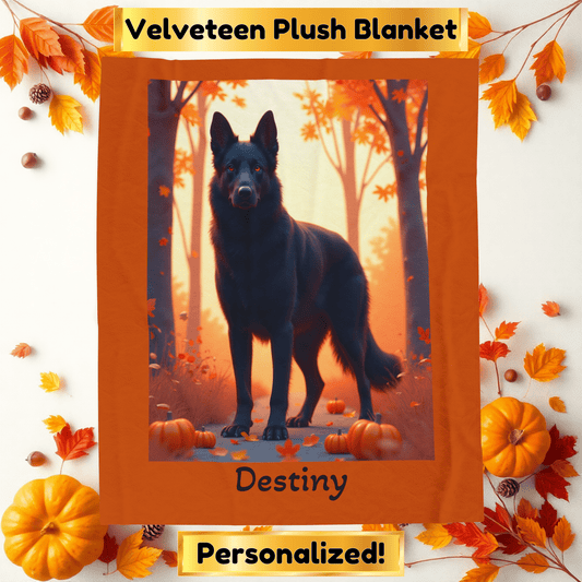 German Shepherd Black Coat Velveteen Blanket, Custom Plush Dog Throw, Personalized GSD Gift