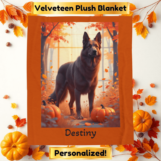 German Shepherd Liver Coat Velveteen Plush Blanket, Custom Plush Dog Throw, GSD Fans