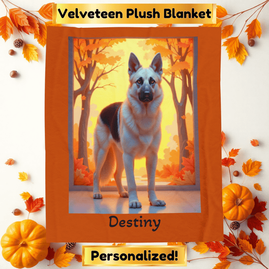 German Shepherd Black & Cream Coat Velveteen Blanket, Personalized Plush Dog Throw for GSD Fans