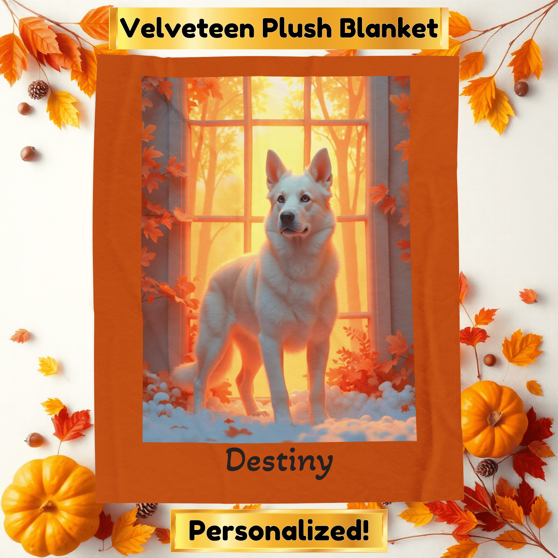German Shepherd Cream Coat Velveteen Plush Blanket, Custom Plush Dog Throw for GSD Fans