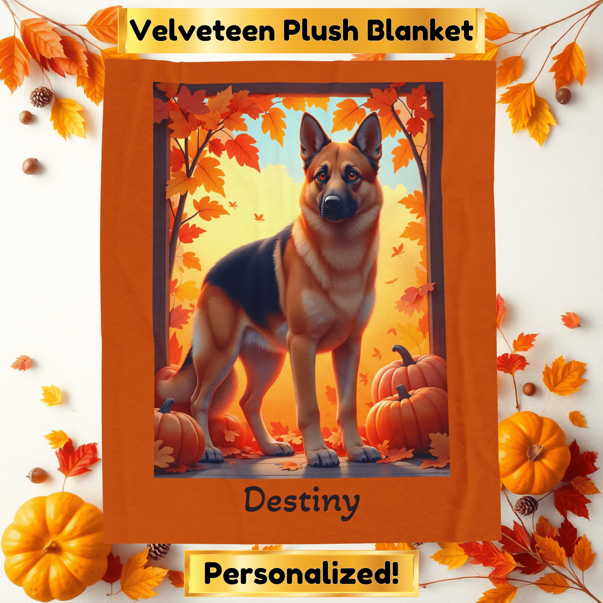 German Shepherd Black & Tan Coat Velveteen Blanket, Personalized Plush Dog Throw, GSD Fans Gift