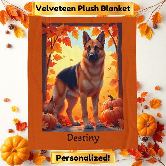 German Shepherd Black & Tan Coat Velveteen Blanket, Personalized Plush Dog Throw, GSD Fans Gift