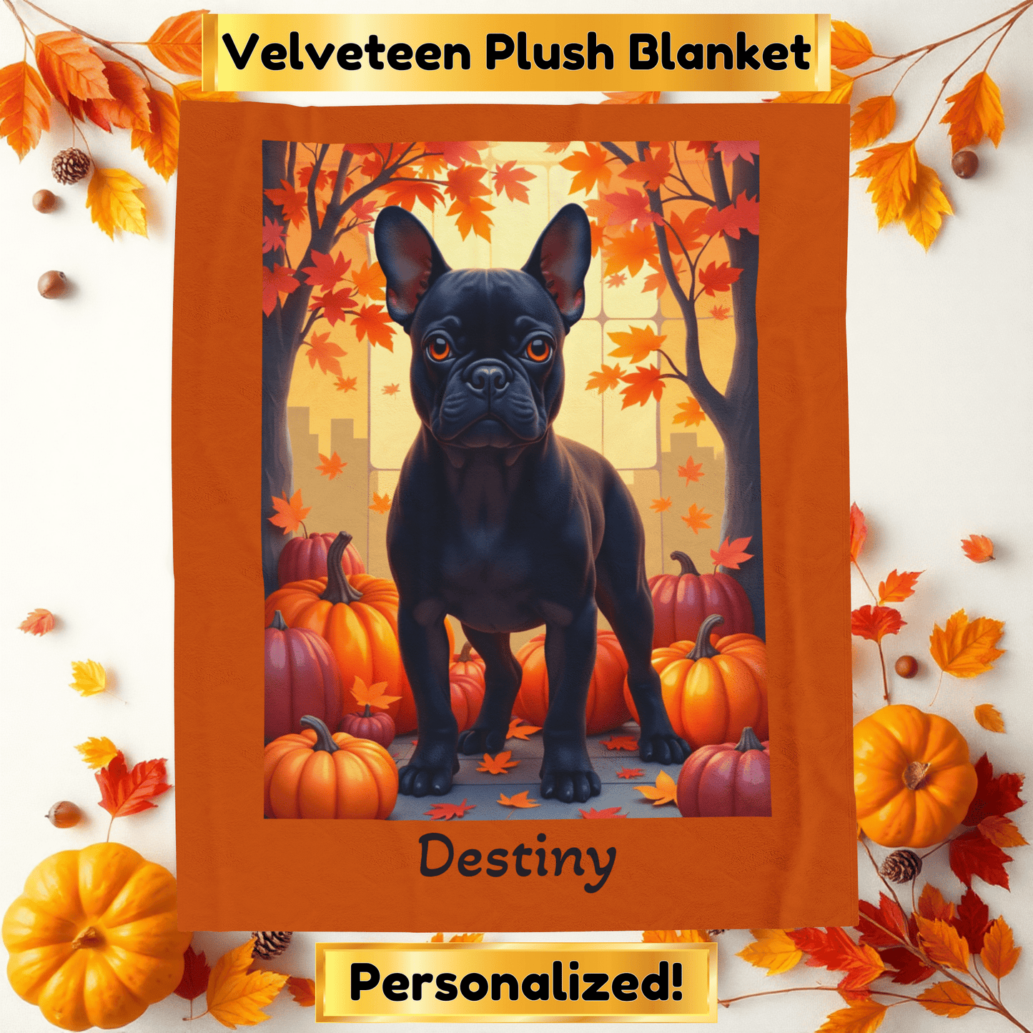 Black French Bulldog velveteen plush blanket, cozy personalized dog throw for Frenchie owners - MySisterIsASurvivor