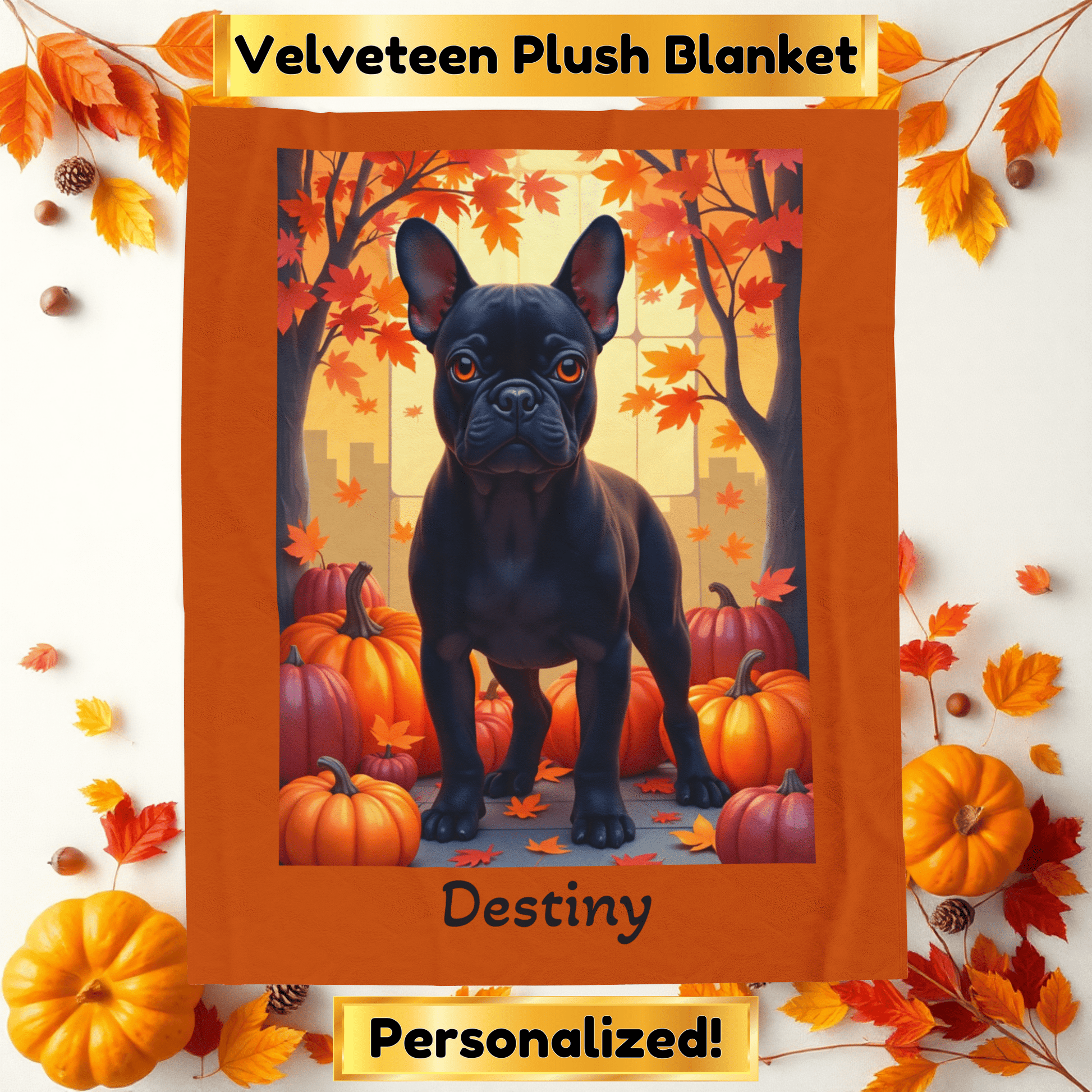French Bulldog Black Coat Velveteen Blanket, Cozy Personalized Plush Dog Throw Gift