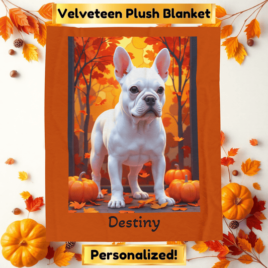 French Bulldog White Coat Velveteen Plush Blanket, Personalized Plush Dog Throw Gift