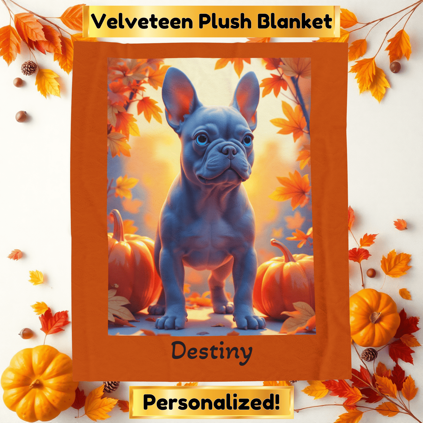 Blue French Bulldog velveteen plush blanket, cozy custom dog throw for Frenchie lovers - MySisterIsASurvivor
