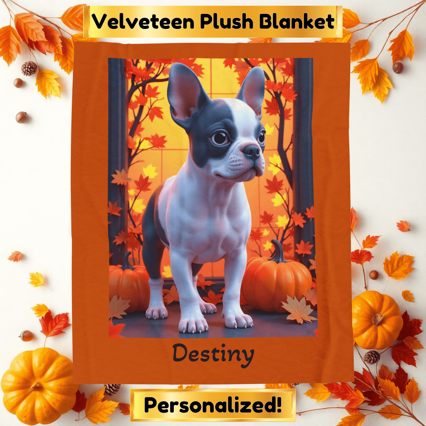Blue Pied French Bulldog velveteen plush blanket, soft personalized dog throw for Frenchie fans - MySisterIsASurvivor