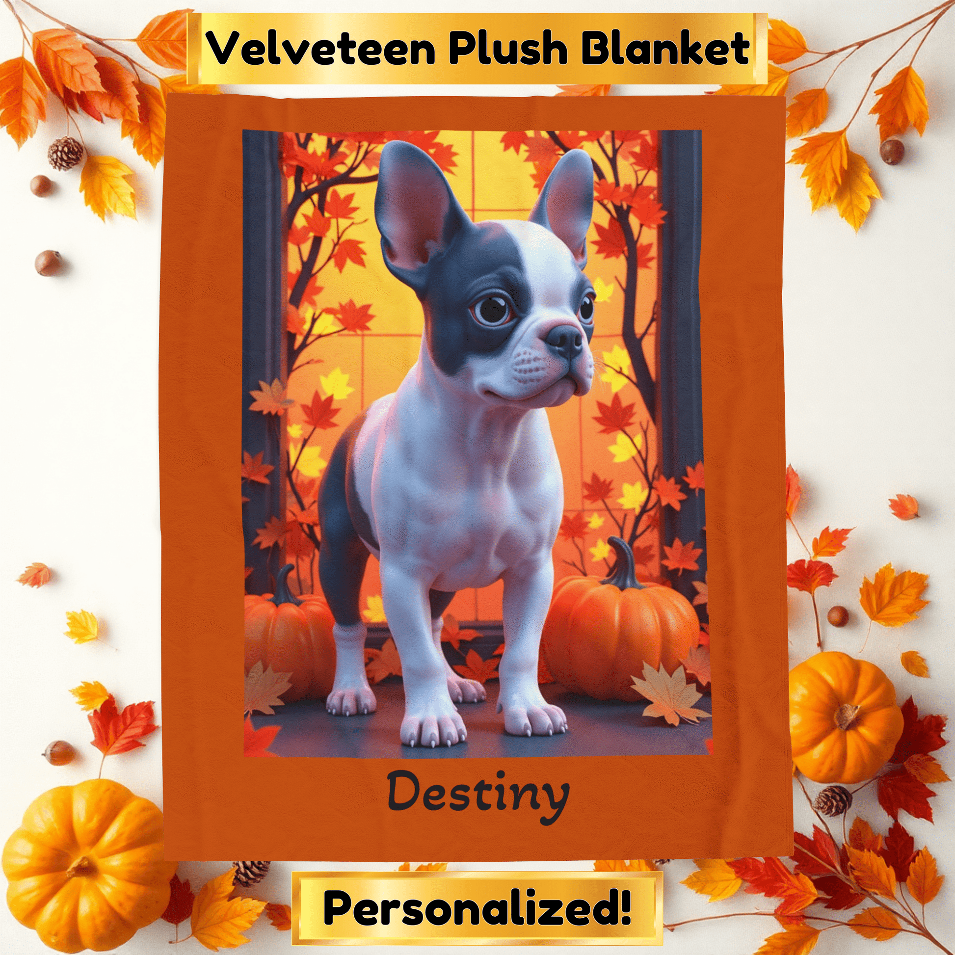 French Bulldog Blue & Pied Coat Velveteen Blanket, Personalized Plush Dog Throw, Frenchie Gift