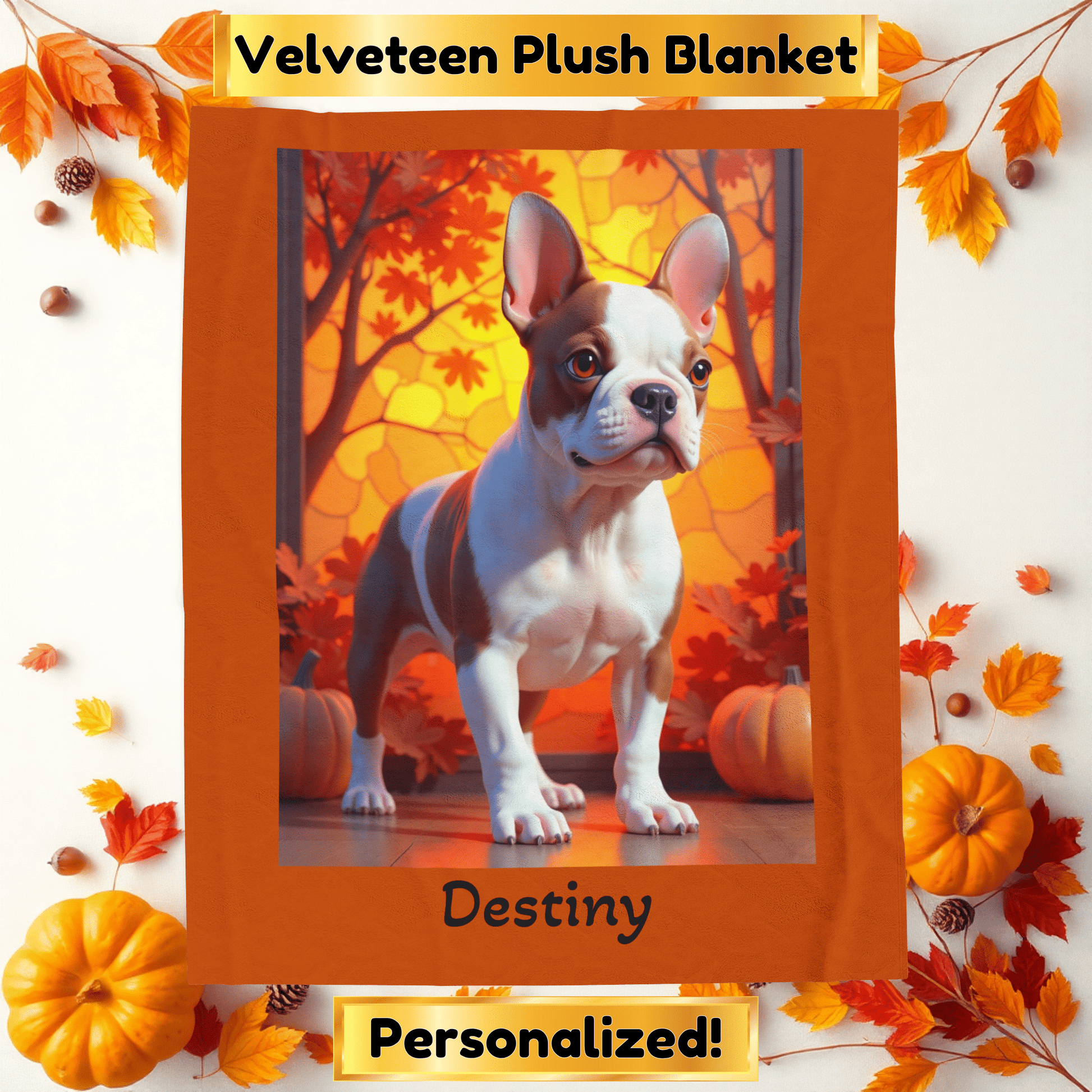 French Bulldog Red & Pied Coat Velveteen Plush Blanket, Personalized Plush Dog Throw