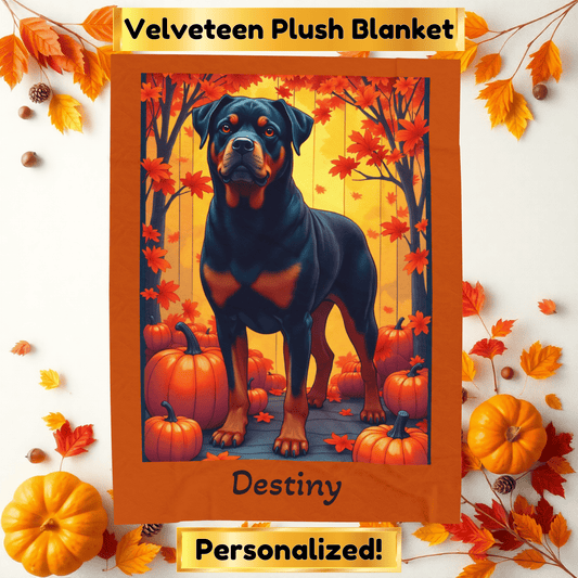 Rottweiler Black & Mahogany Coat Velveteen Blanket, Custom Plush Dog Throw, Personalized Rottie Gift