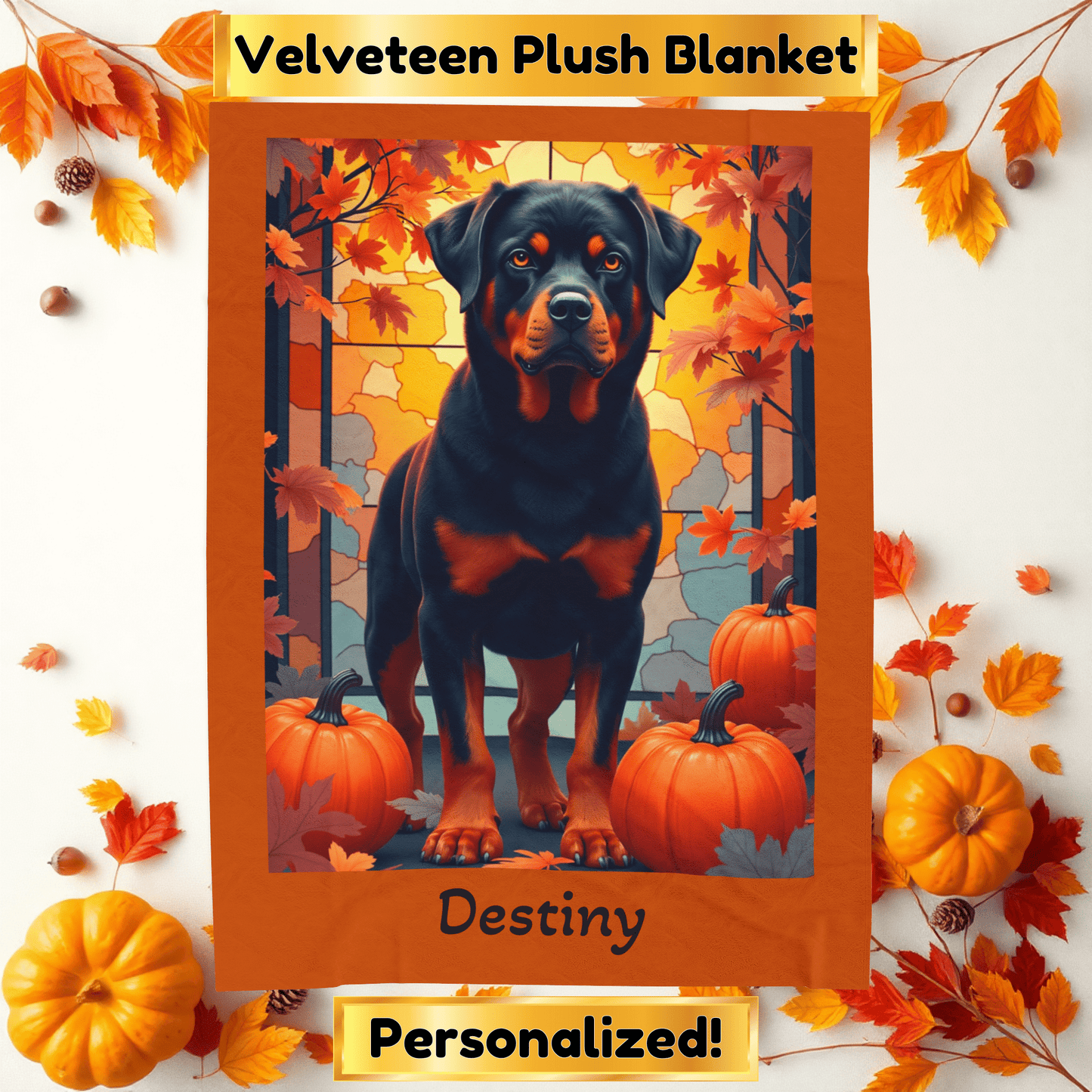 Black and Rust Rottweiler velveteen plush blanket, cozy personalized dog throw for loyal Rottie fans - MySisterIsASurvivor