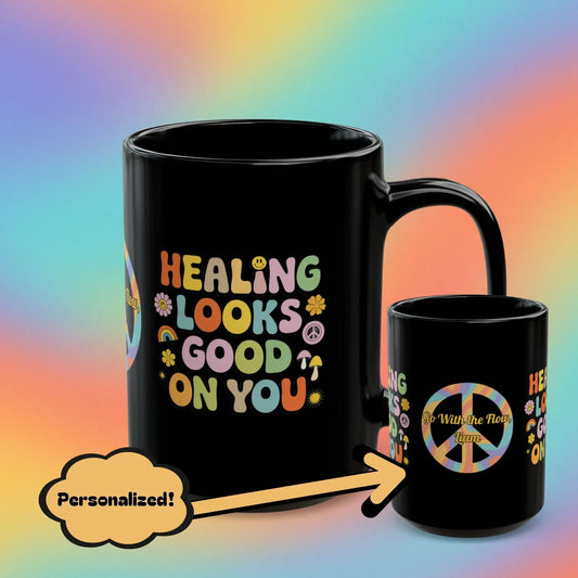 Shop our healing looks good on you black mug featuring the 15oz style option from MySisterIsASurvivor.