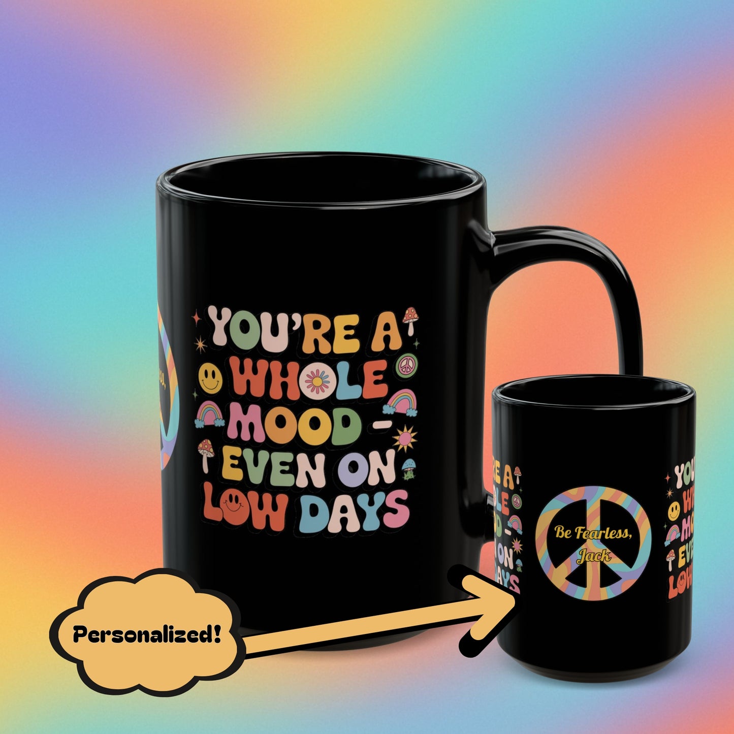 You’re a Whole Mood Even on Low Days Retro 70s Mug, Groovy Self-Care Coffee Gift - MySisterIsASurvivor