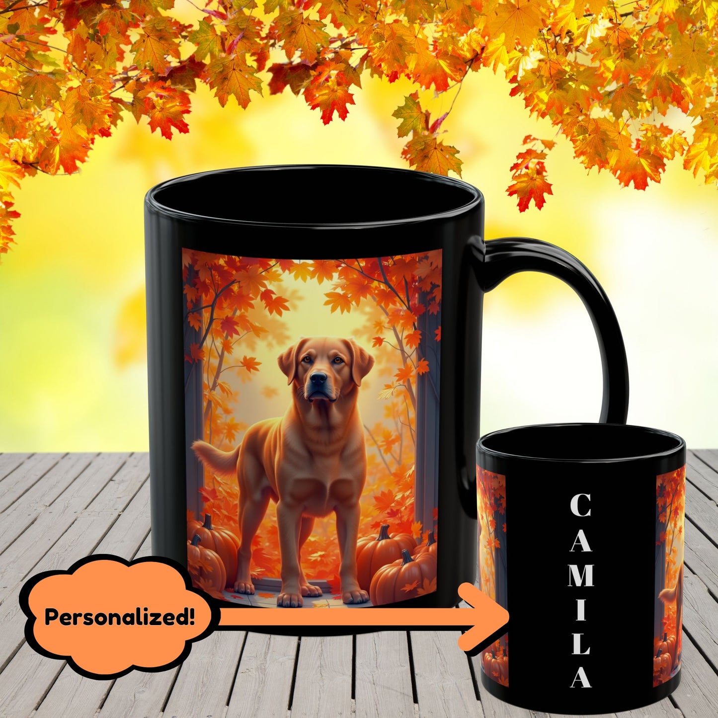 Fox Red Labrador autumn mug, personalized coffee cup, custom lab dog lover gift - MySisterIsASurvivor