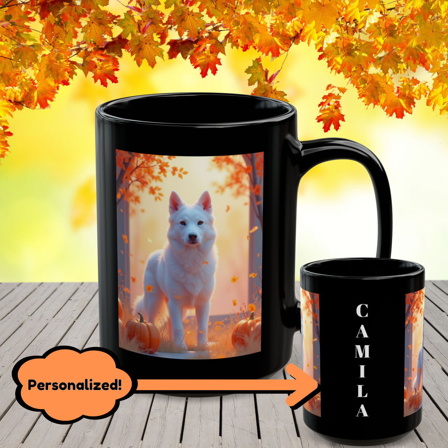 White German Shepherd Autumn Custom Coffee Mug - Personalized Fall Dog Gift for Coffee & Tea Moments