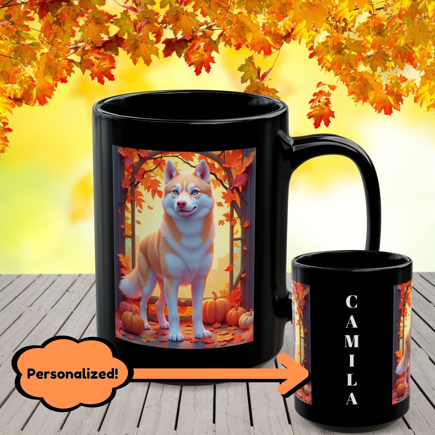 Siberian Husky Light Red (Blue Eyes) - Fall mug, personalized husky owner coffee cup for dog lovers