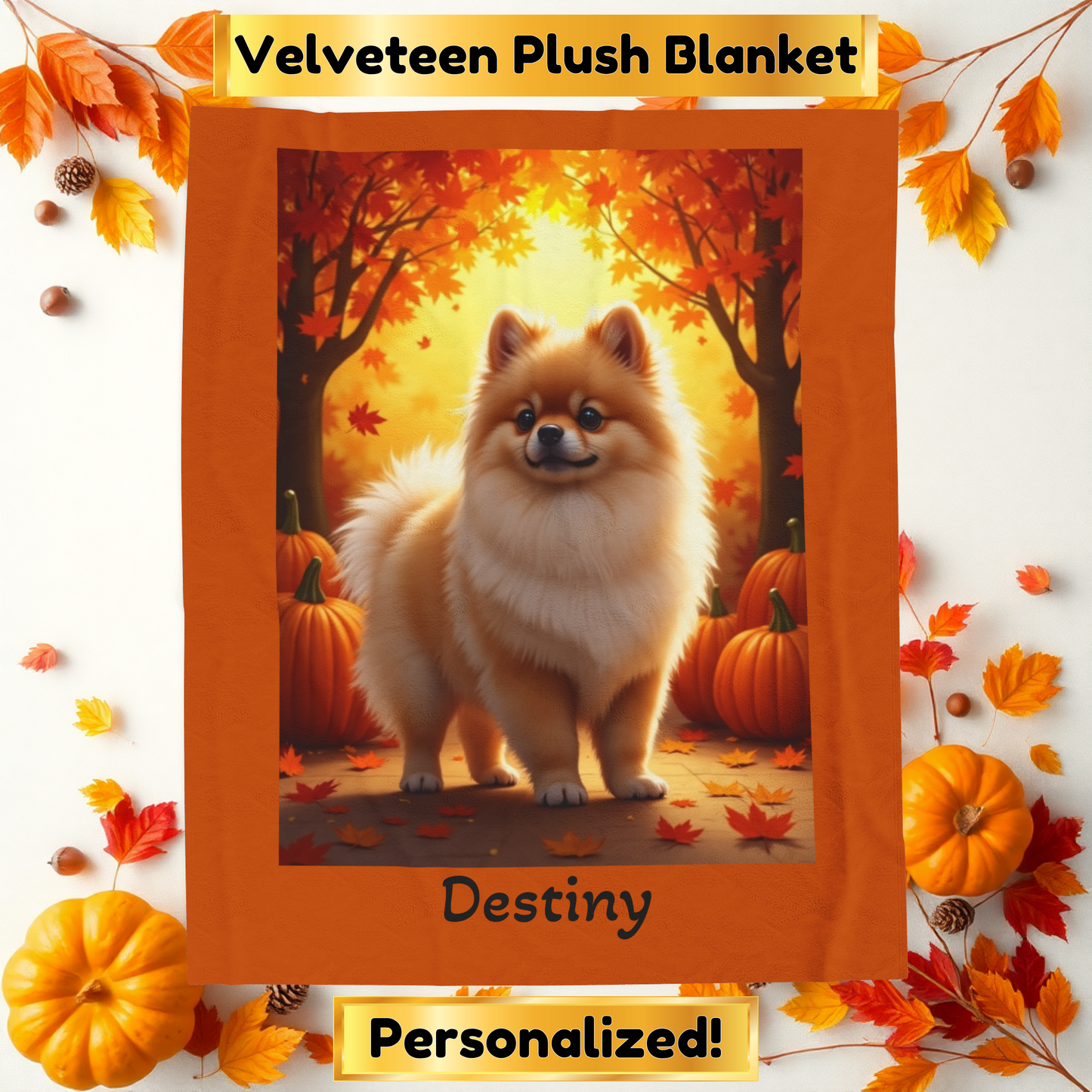 Cream Sable Pomeranian velveteen plush blanket, cozy dog lover throw for home decor and perfect pet parent gift