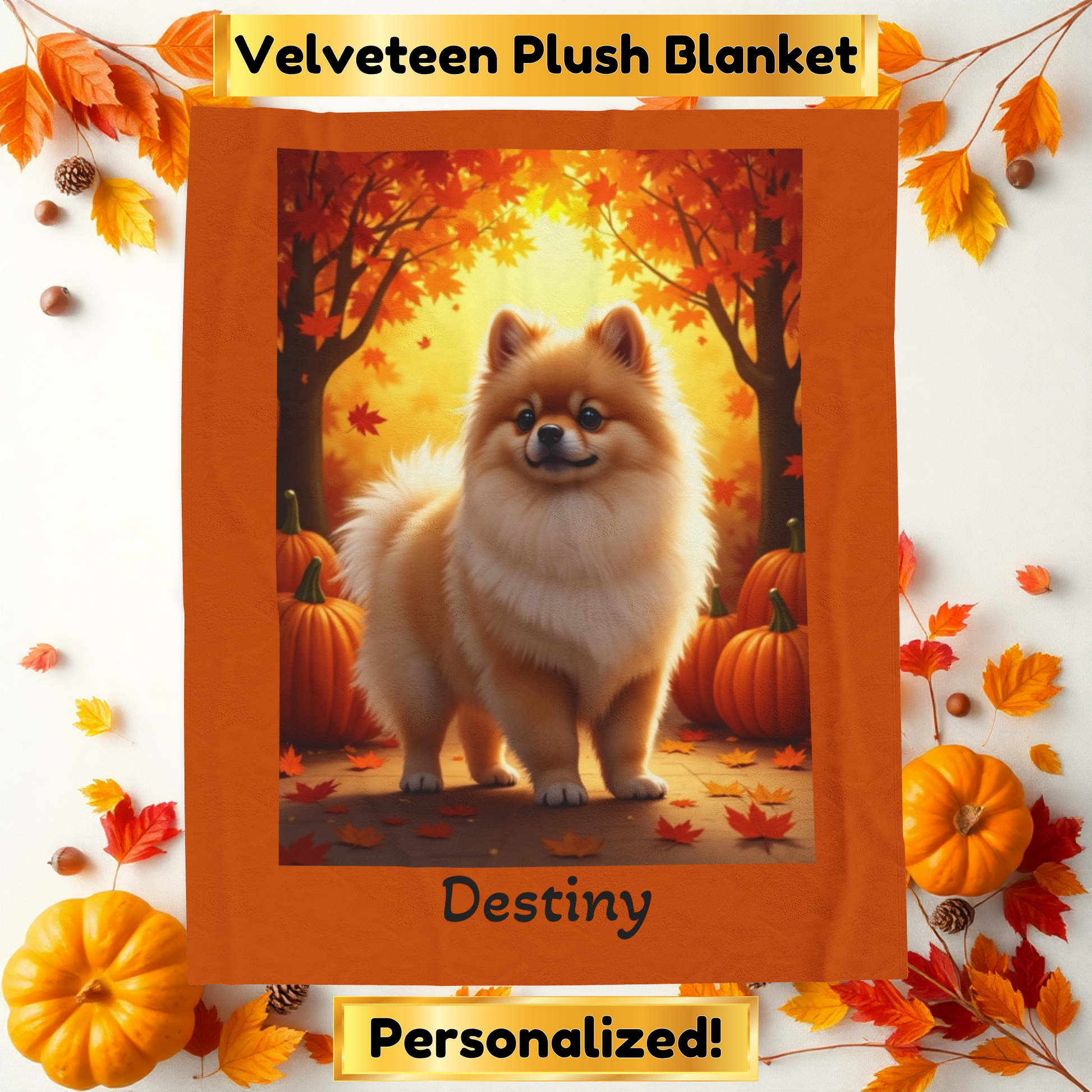 Pomeranian Cream Sable Coat Velveteen Plush Blanket, Warm Dog Lover Plush Throw