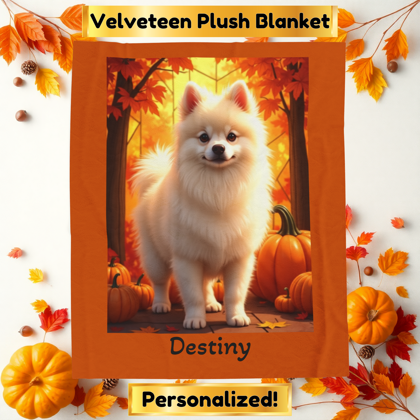 Pomeranian Cream Coat Velveteen Plush Blanket, Cozy Dog Breed Throw, Personalized Gift