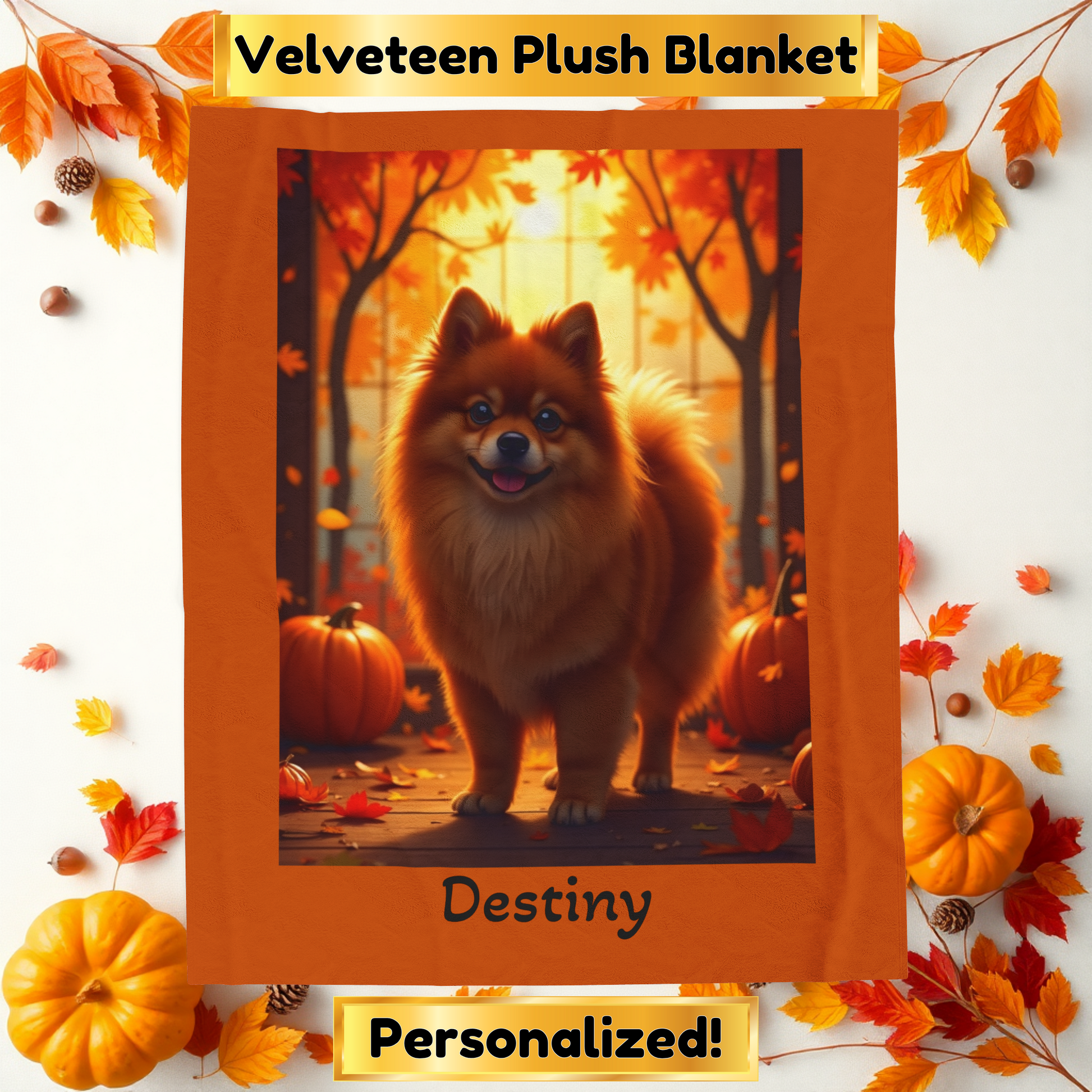 Pomeranian Red Coat Velveteen Plush Blanket, Cozy Dog Breed Plush Throw, Pet Gift