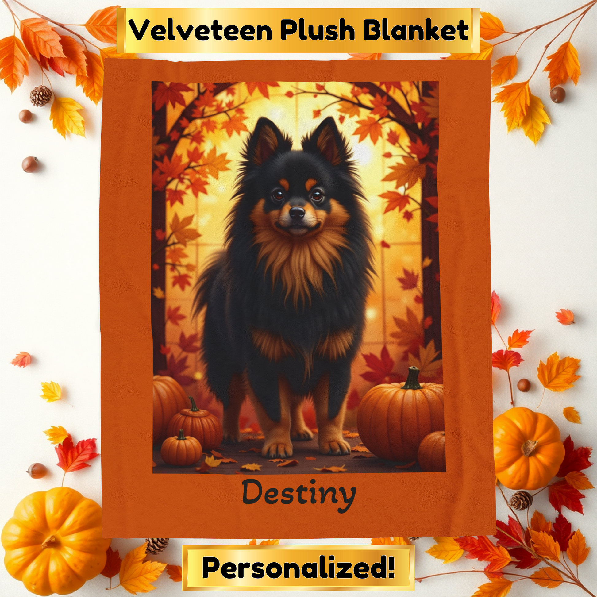 Pomeranian Black & Tan Coat Velveteen Blanket, Cozy Plush Dog Throw, Custom Pet Lover Gift