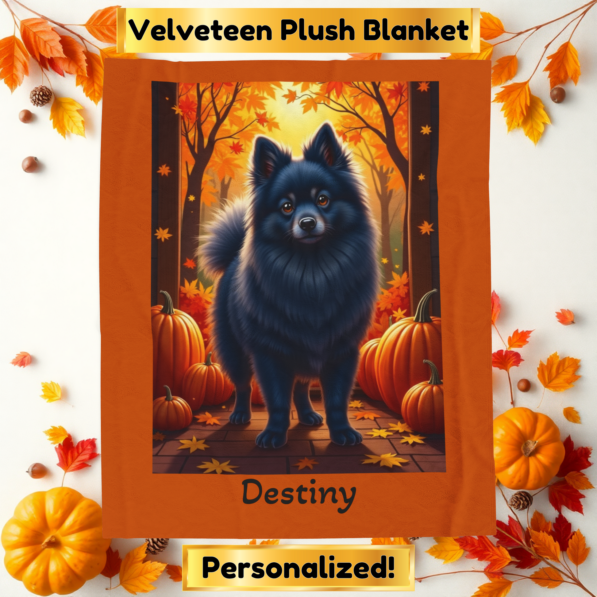 Pomeranian Blue Coat Velveteen Plush Blanket, Personalized Plush Dog Throw, Dog Owner Gift