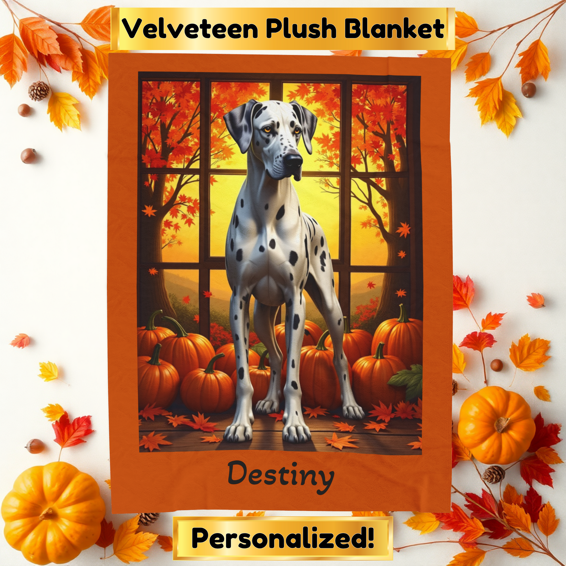 Great Dane Harlequin Coat Velveteen Plush Blanket, Soft Plush Dog Throw, Gentle Giant Fans