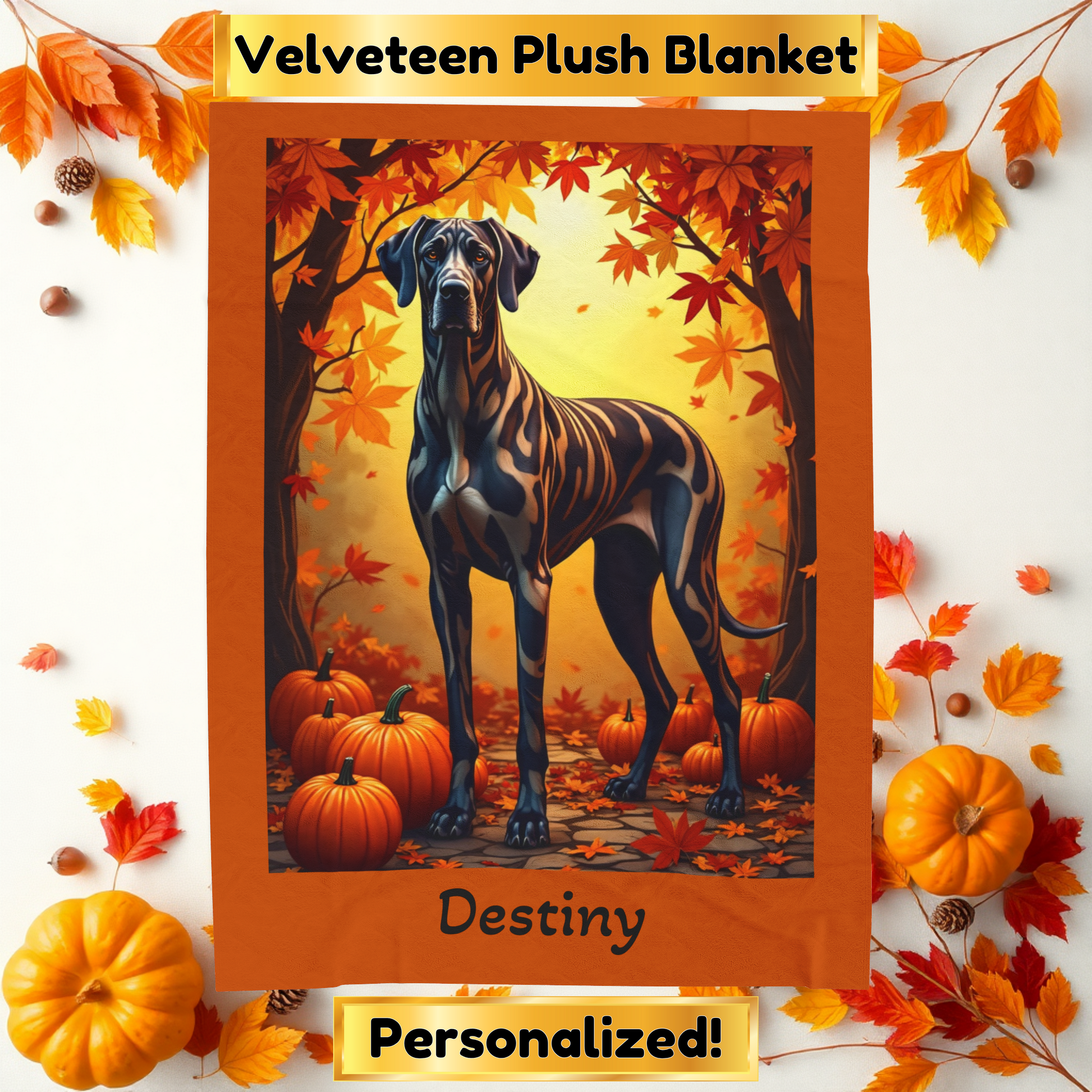 Great Dane Brindle Coat Velveteen Plush Blanket, Warm Personalized Dog Throw for Fans