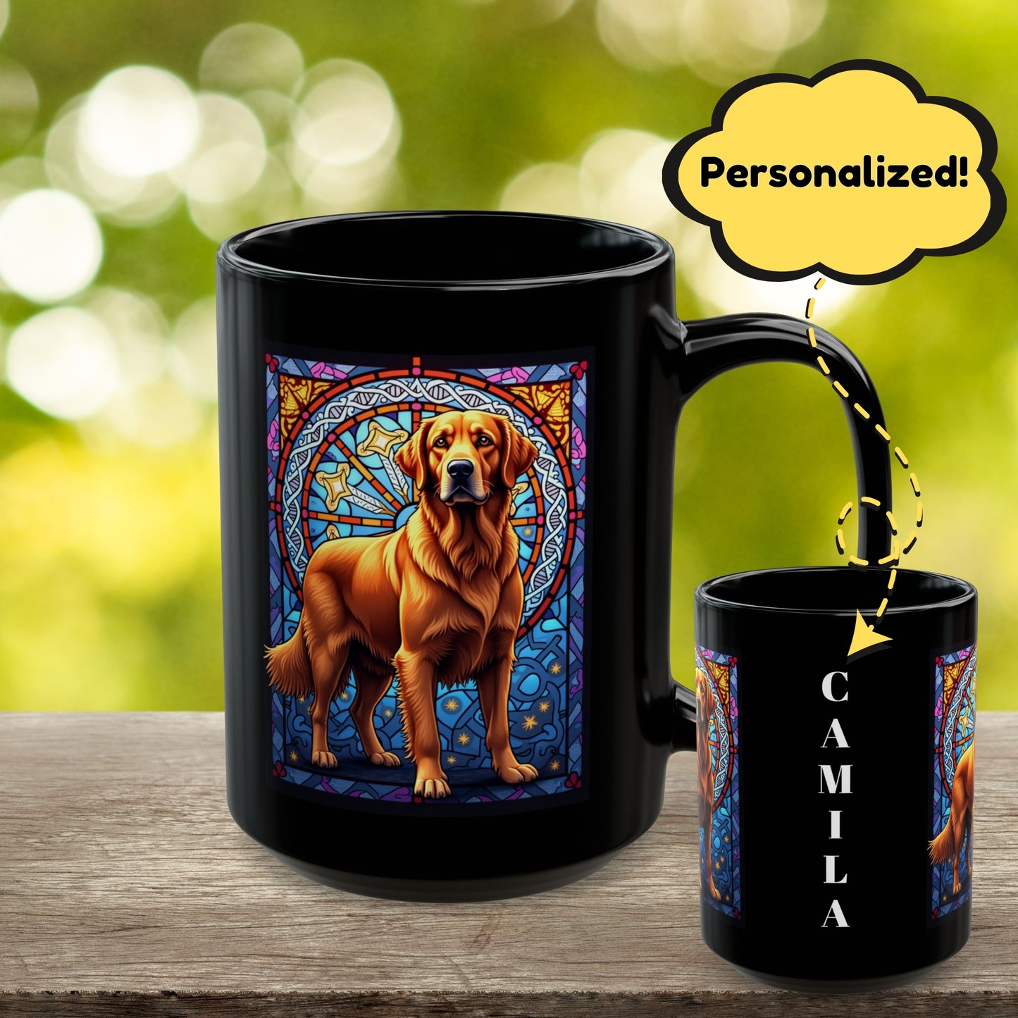 Red Golden Retriever personalized stained glass dog mug, custom gift for Golden Retriever parents